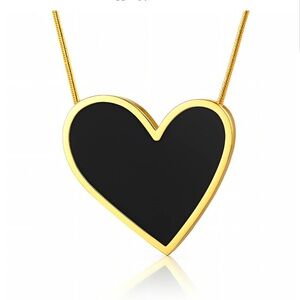 18 k Gold plated steel and Black Heart Pendant Necklace
